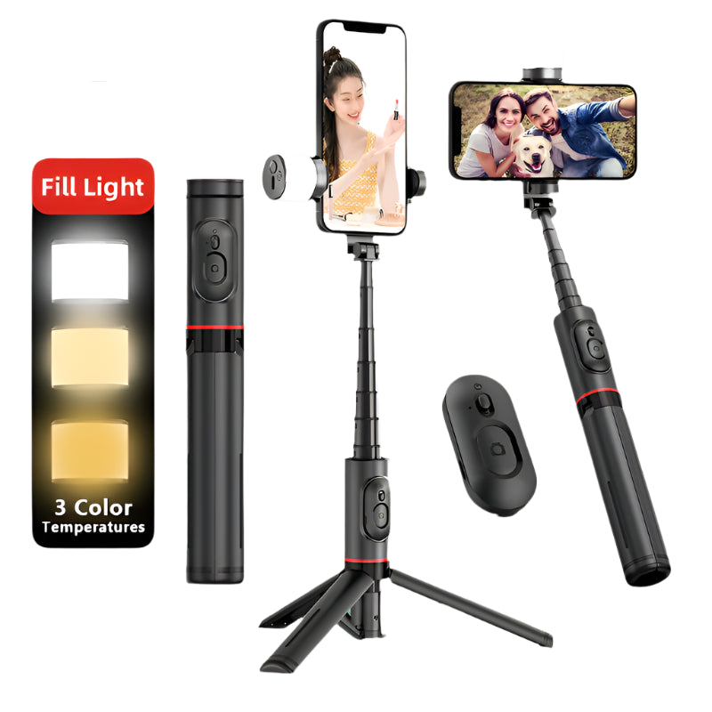 KEELEAD Q12S Wireless Bluetooth Selfie Stick Tripod with Fill Light for iPhone, Android, Huawei