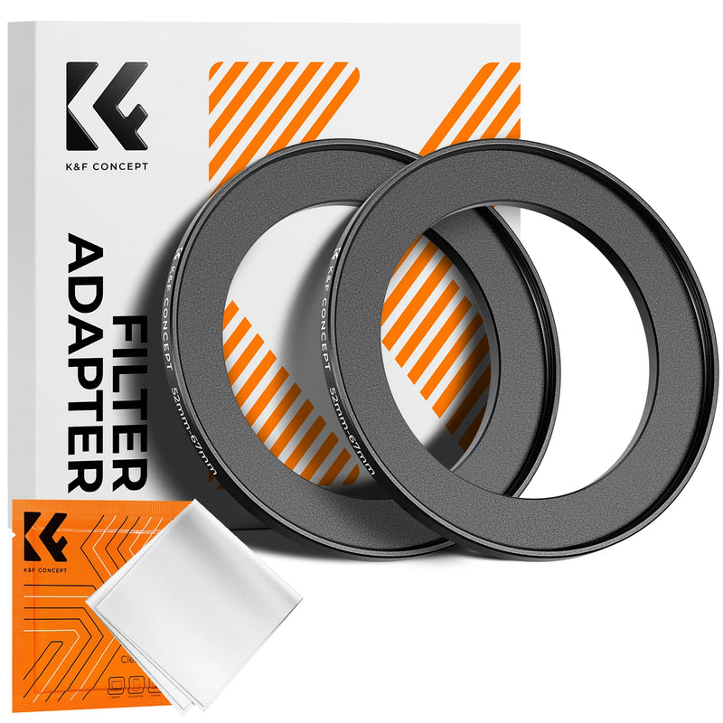 K&F Concept Step-Up Ring – Aviation-Grade Aluminum Filter Adapter Ring with Cleaning Cloth (2-Pack)