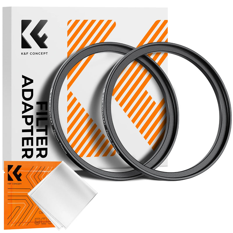 K&F Concept Step-Up Ring – Aviation-Grade Aluminum Filter Adapter Ring with Cleaning Cloth (2-Pack)