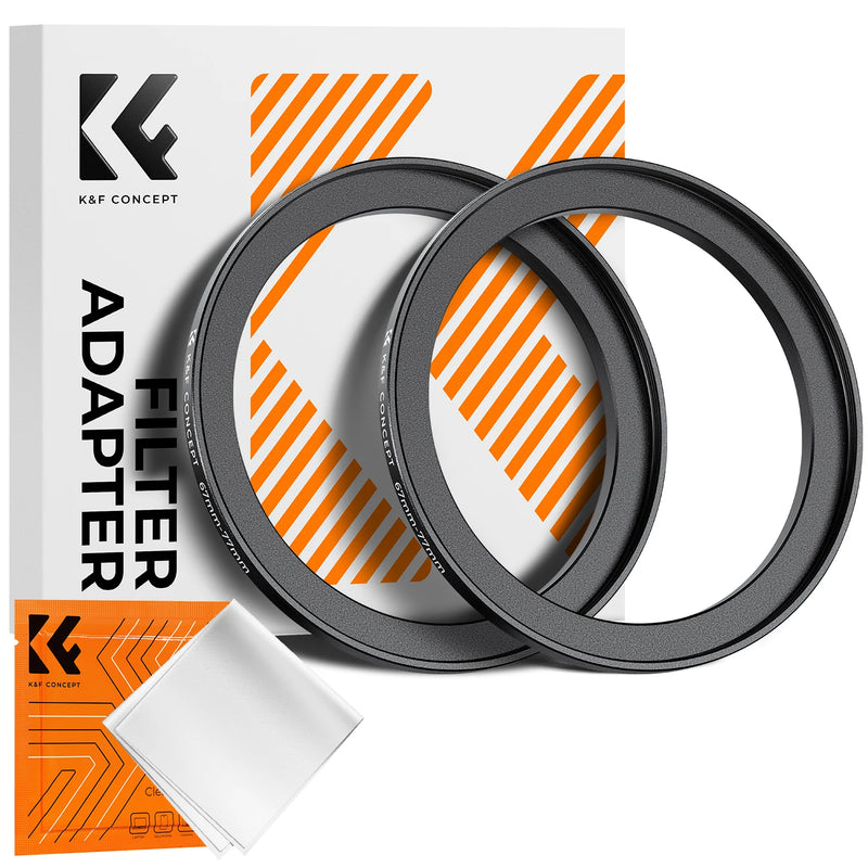 K&F Concept Step-Up Ring – Aviation-Grade Aluminum Filter Adapter Ring with Cleaning Cloth (2-Pack)