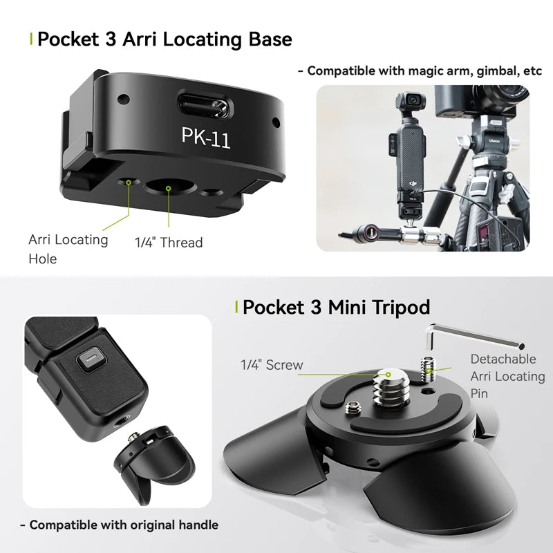 ULANZI PK-08 | PK-11 Pocket 3 Mini Tripod for DJI Osmo Pocket 3 – Travel Vlog & Video Recording