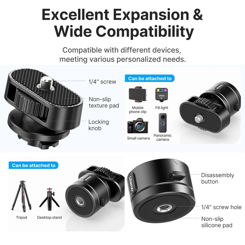 Ulanzi Go-Quick Ⅱ Magnetic Quick Release Adapter Mount with 1/4'' Screw for GoPro, DJI, Insta360