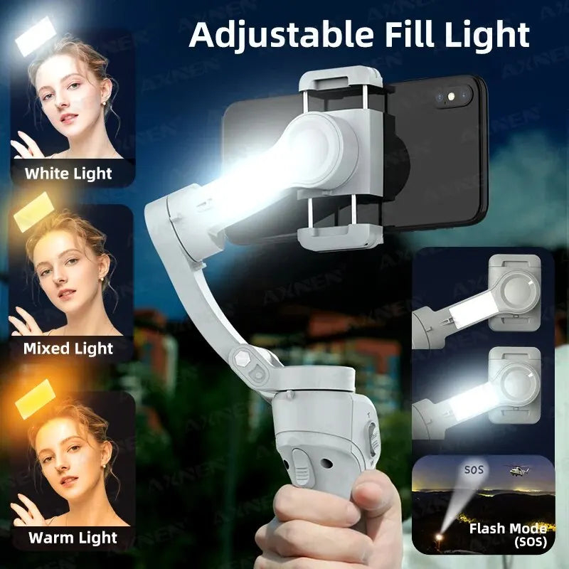 AXNEN HQ6 3-Axis Handheld Gimbal Stabilizer with Fill Light and Face Tracking for iPhone and Android