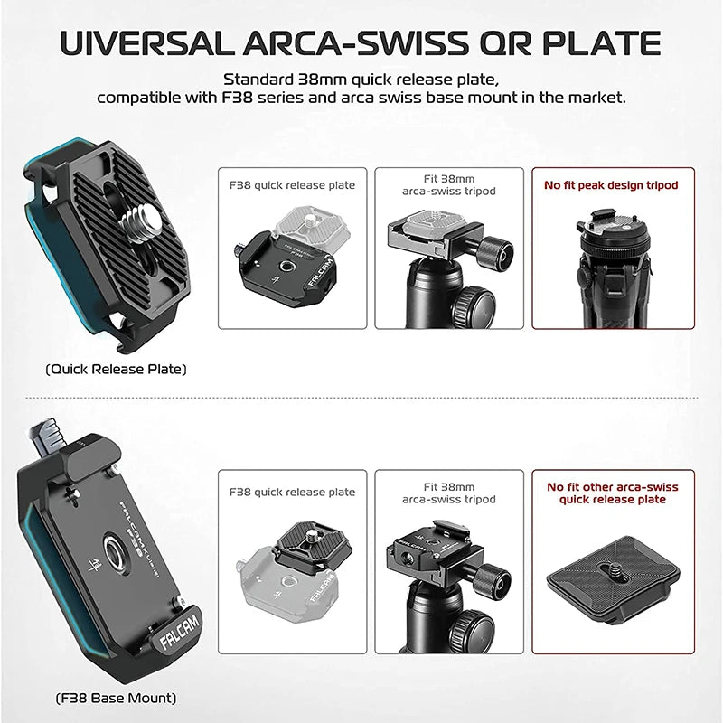 FALCAM F38 Universal Arca-Swiss Quick Release Plate Clamp Kit for DSLR Camera, Gimbal, and Tripod