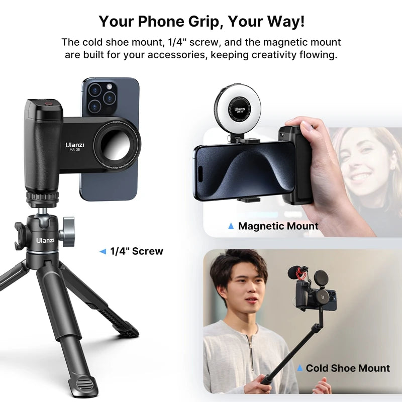 ULANZI MA35 MagSafe Smartphone Camera Grip – Bluetooth Shutter Handle for Stabilized Photography