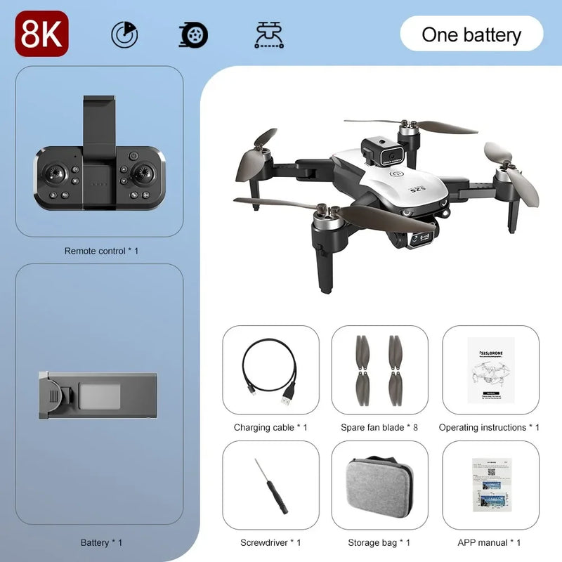 S2S 8K Professional Drone – Dual Camera, Brushless Motor, 25 Min Flight & Obstacle Avoidance