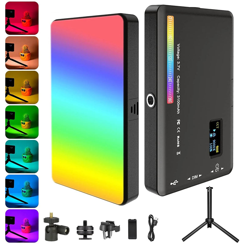 BTFOOR LED RGB Camera Light – Color Dimmable Video Panel, 2500K-9000K , CRI 95+, 3300mAh Battery