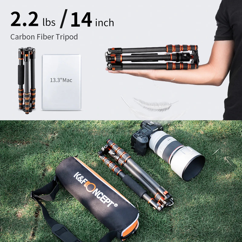 Carbon Fiber Camera Tripod for DSLR - Lightweight Travel Tripod with with 360° Panorama Ball Head