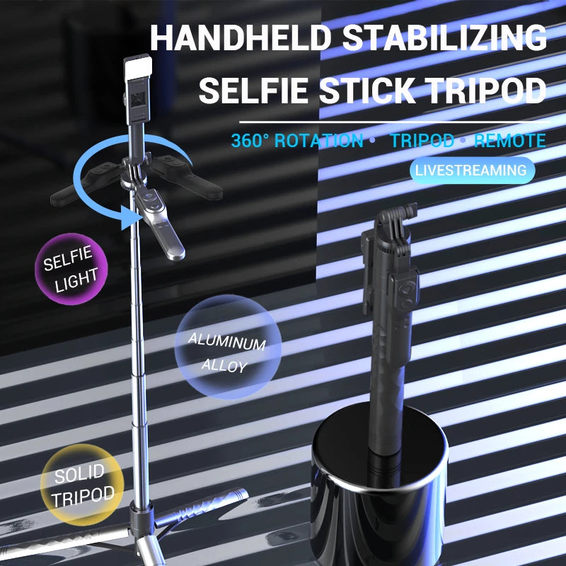 1750mm Bluetooth Selfie Stick Tripod with LED Light and Foldable Design for Smartphones Steady