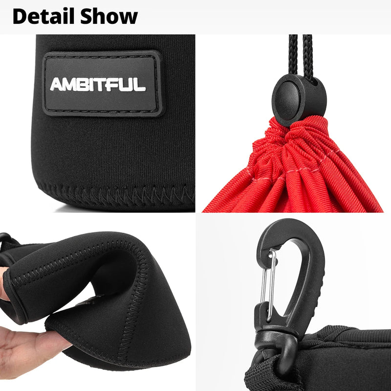 AMBITFUL Camera Lens Bag – Drawstring Protective Case with Hook,for Canon, Sony, Nikon DSLR Lenses