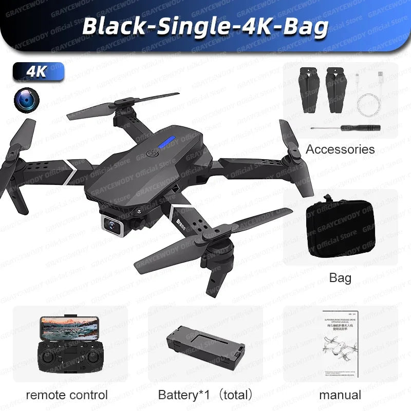 E88 Pro 4K HD Camera Drone – Foldable RC Quadcopter, WiFi FPV, Altitude Hold, One-Key Return