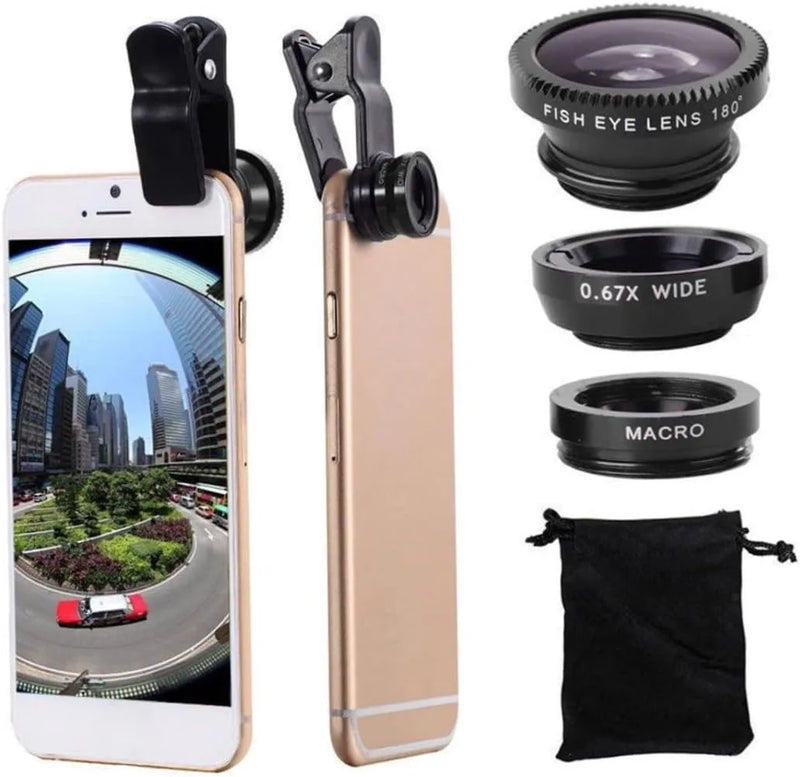 3-in-1 Mobile Phone Lens Kit: Fisheye, Wide Angle & Macro for Universal Cell Phones, Lightweight