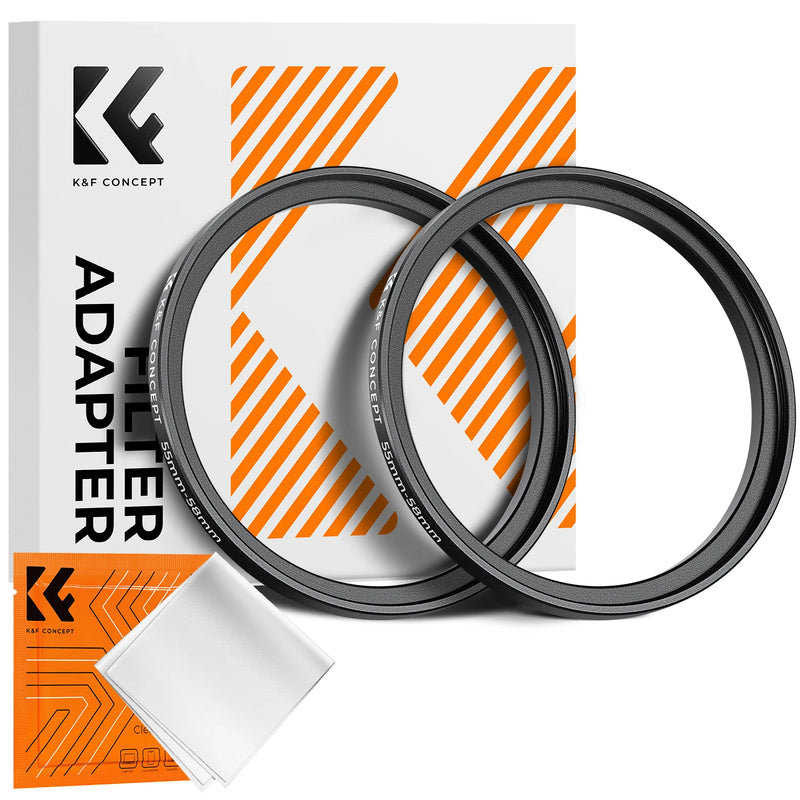 K&F Concept Step-Up Ring – Aviation-Grade Aluminum Filter Adapter Ring with Cleaning Cloth (2-Pack)