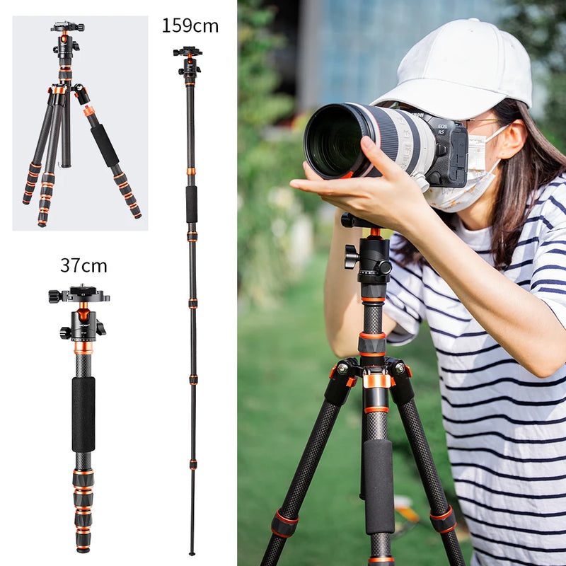 Carbon Fiber Camera Tripod for DSLR - Lightweight Travel Tripod with with 360° Panorama Ball Head