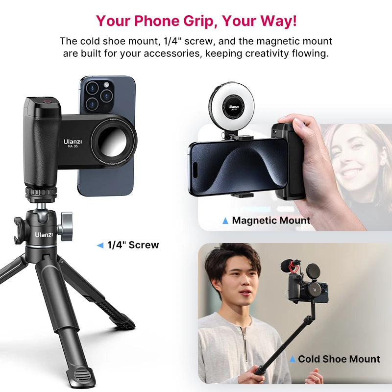 ULANZI MA35 MagSafe Bluetooth Shutter Camera Handle Grip – Vertical & Horizontal Shooting