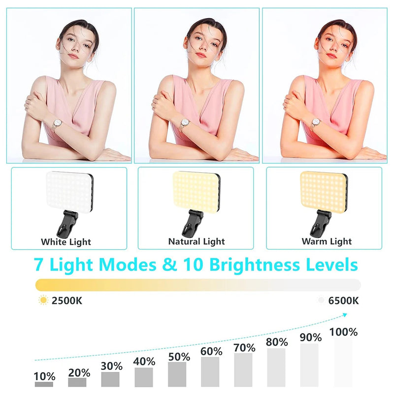 Minifocus 60 LED Rechargeable Selfie Light – 10-Level Brightness, Clip-On for Phone & Laptop