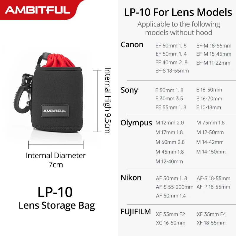 AMBITFUL Camera Lens Bag – Drawstring Protective Case with Hook,for Canon, Sony, Nikon DSLR Lenses