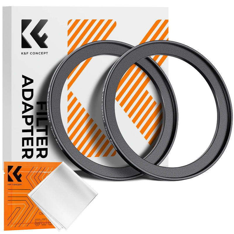 K&F Concept Step-Up Ring – Aviation-Grade Aluminum Filter Adapter Ring with Cleaning Cloth (2-Pack)