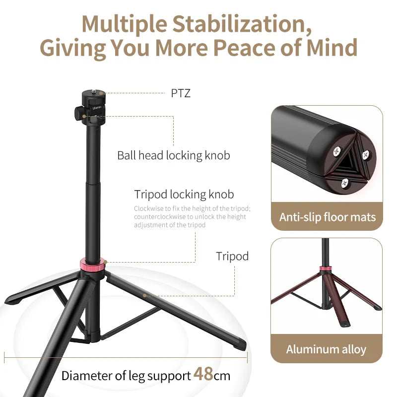 Ulanzi MT-79 Extendable Tripod for DSLR, Mirrorless, Smartphone – 1/4'' Screw, 2070mm Max Height