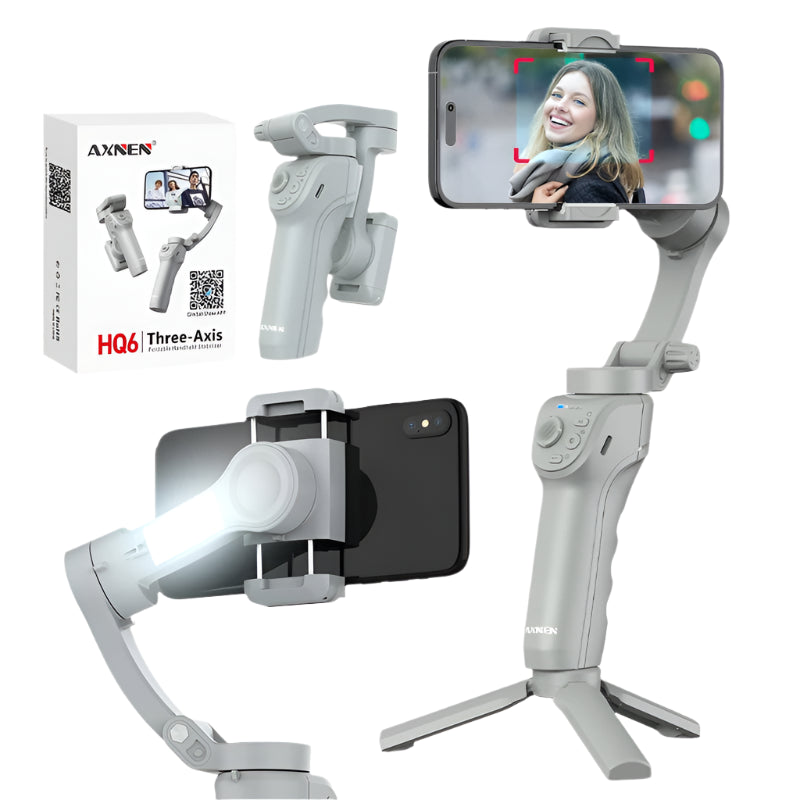 AXNEN HQ6 3-Axis Handheld Gimbal Stabilizer with Fill Light and Face Tracking for iPhone and Android