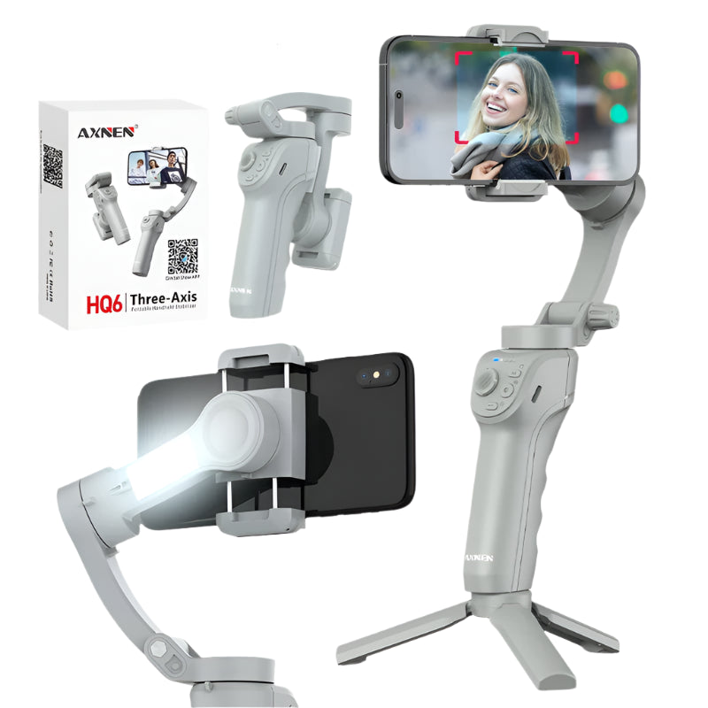 AXNEN HQ6 3-Axis Gimbal Stabiliser for iPhone & Android – Face Tracking, Fill Light, Video Recording