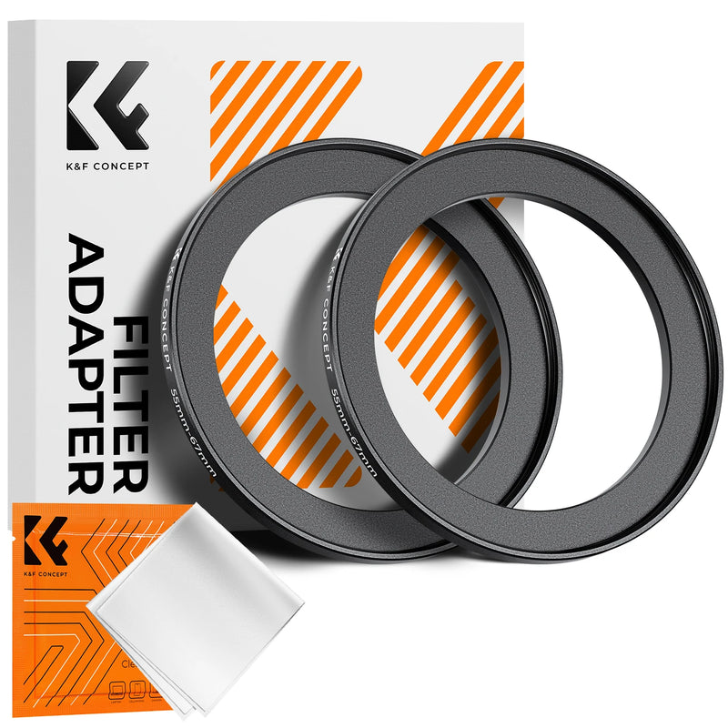 K&F Concept Step-Up Ring – Aviation-Grade Aluminum Filter Adapter Ring with Cleaning Cloth (2-Pack)