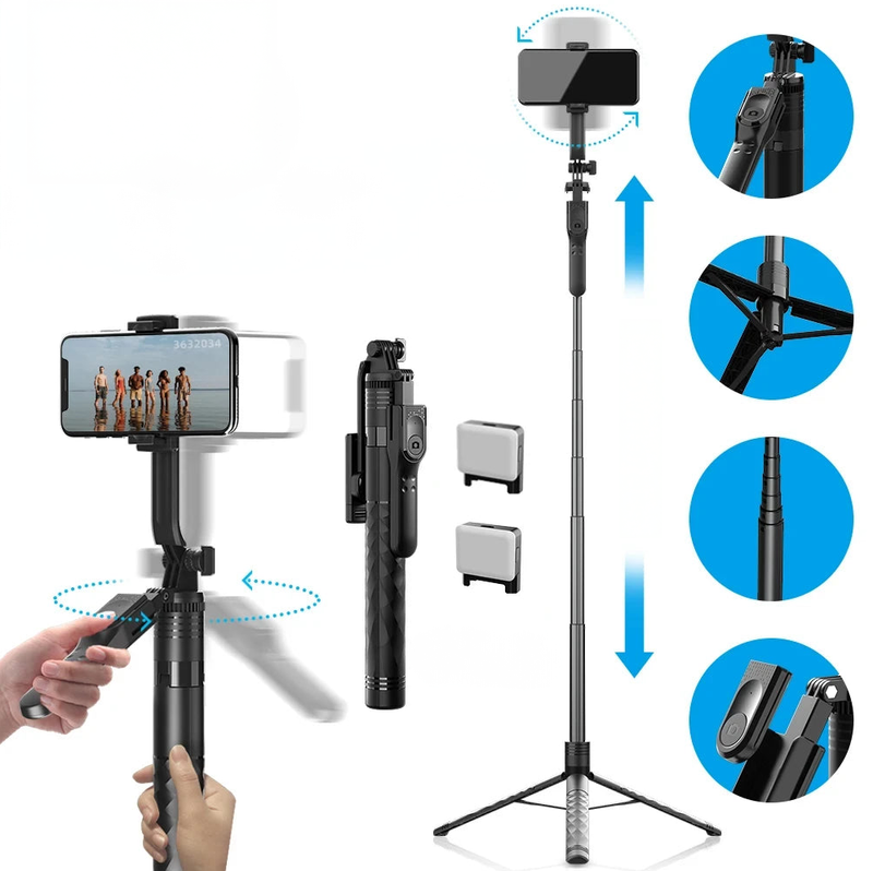 1750mm Bluetooth Selfie Stick Tripod with LED Light and Foldable Design for Smartphones Steady