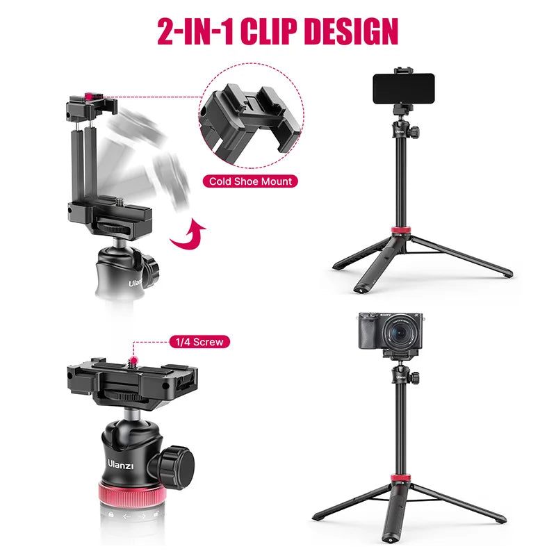 MT-44 Tripod for Smartphone and Camera – Portable Vlog Tripod with Cold Shoe Phone Mount Holder