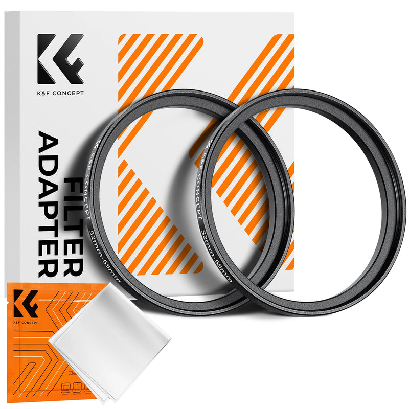 K&F Concept Step-Up Ring – Aviation-Grade Aluminum Filter Adapter Ring with Cleaning Cloth (2-Pack)