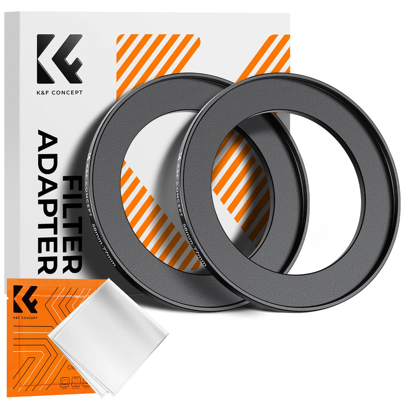 K&F Concept Step-Up Ring – Aviation-Grade Aluminum Filter Adapter Ring with Cleaning Cloth (2-Pack)