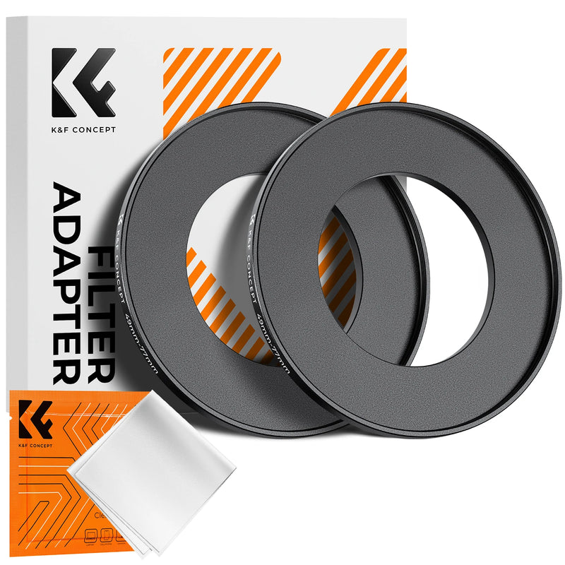 K&F Concept Step-Up Ring – Aviation-Grade Aluminum Filter Adapter Ring with Cleaning Cloth (2-Pack)