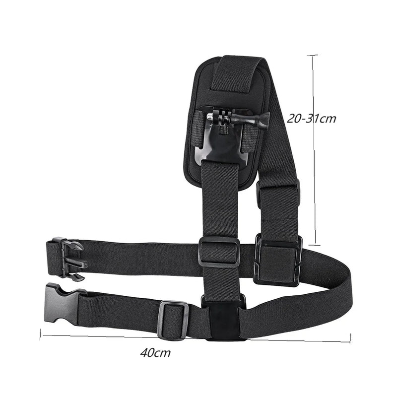 Shoulder Strap Mount – Adjustable Harness for GoPro, Insta360, DJI, SJCAM, Sports Cameras