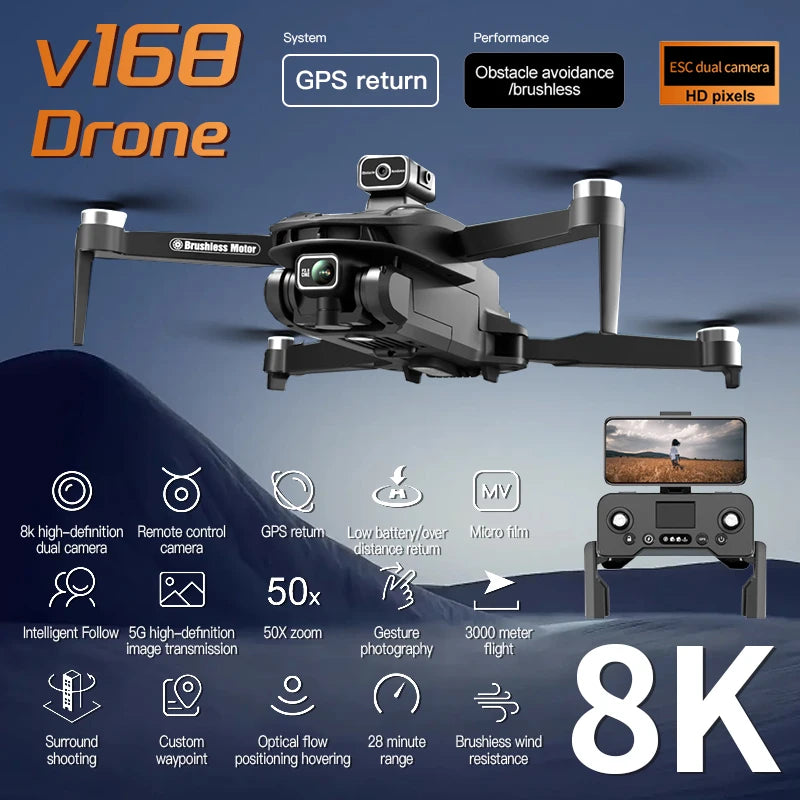 Xiaomi V168 Drone 8K Professional GPS Quadcopter with Dual Cameras & Obstacle Avoidance