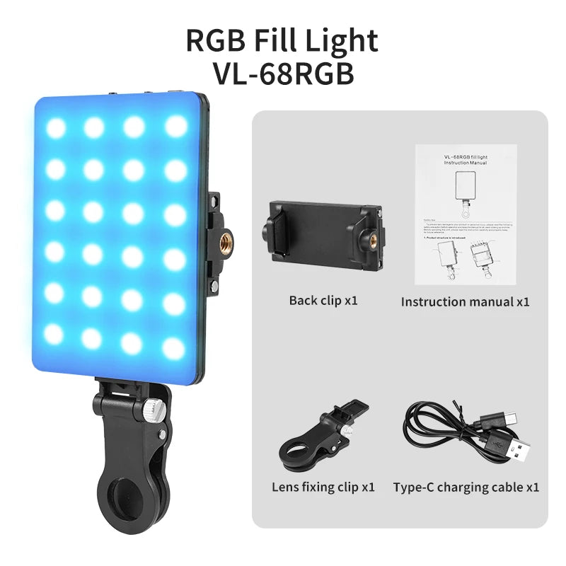 Mini RGB LED Fill Light for Phone & Laptop – Clip-On Rechargeable Light for Vlogging & Live Stream