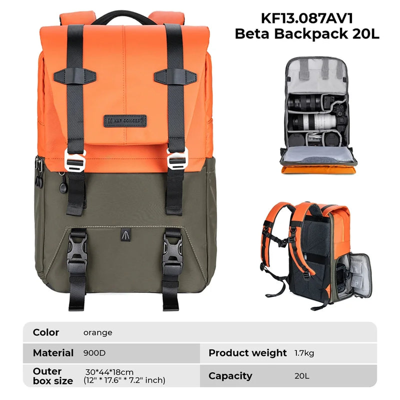 Waterproof Camera Backpack 20L Travel Photography Bag with Tripod Rain Cover for 15.6 Inch Laptop