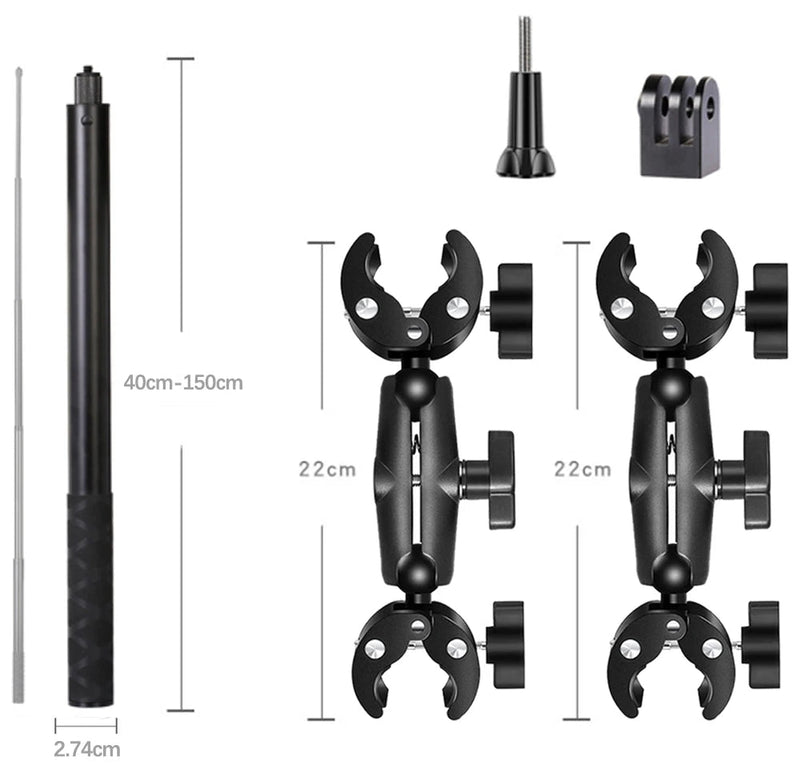 HONGDAK Motorcycle & Bicycle Double Bracket – For Insta360 One X2/X3, GoPro 11/10/9, and Cameras