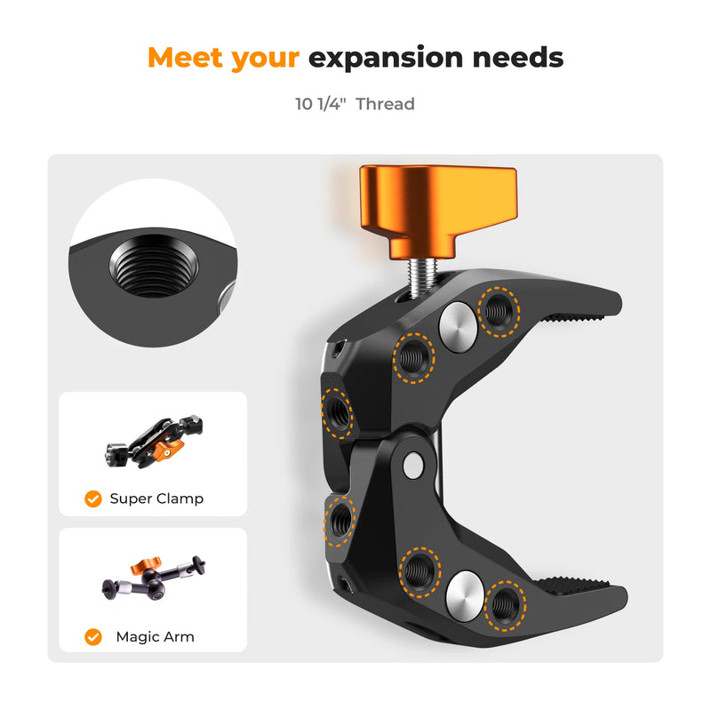 K&F Concept Multi-Functional Super Clamp – 360° Double Ball Magic Arm for GoPro, Insta360, DJI OSMO