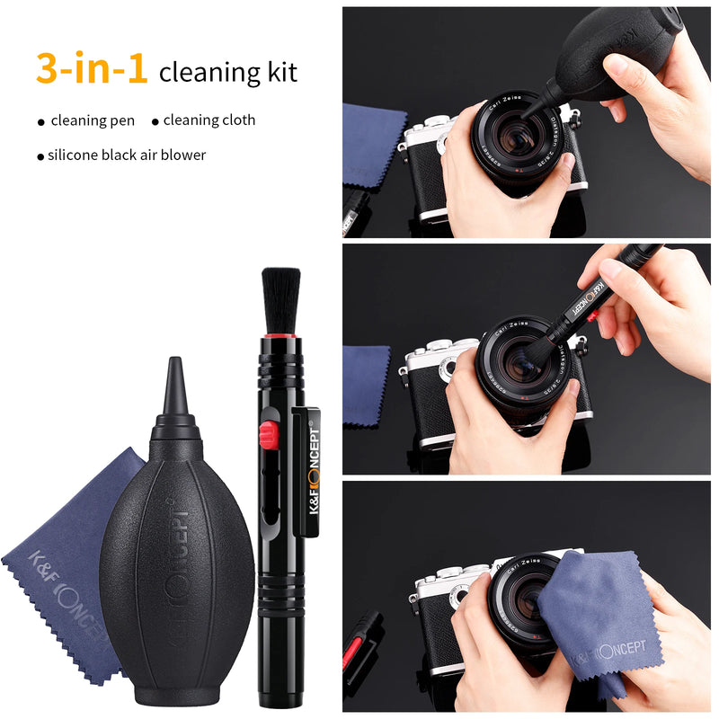 3in1 Camera Cleaning Kit Lens Brushes, Cleaning Pen, Cleaning Cloth for Lenses & Filters, Screen LCD