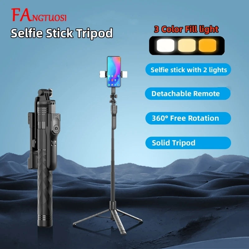 1750mm Bluetooth Selfie Stick Tripod with LED Light and Foldable Design for Smartphones Steady