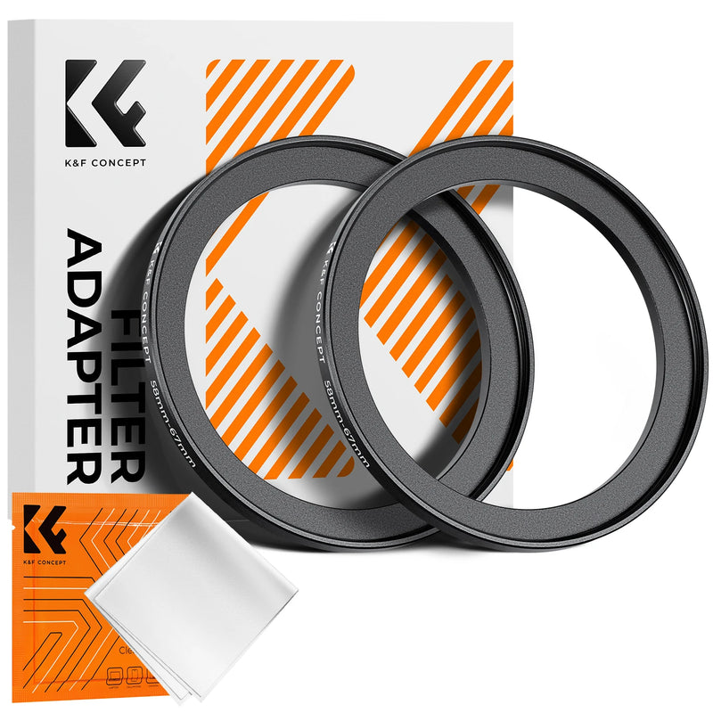 K&F Concept Step-Up Ring – Aviation-Grade Aluminum Filter Adapter Ring with Cleaning Cloth (2-Pack)