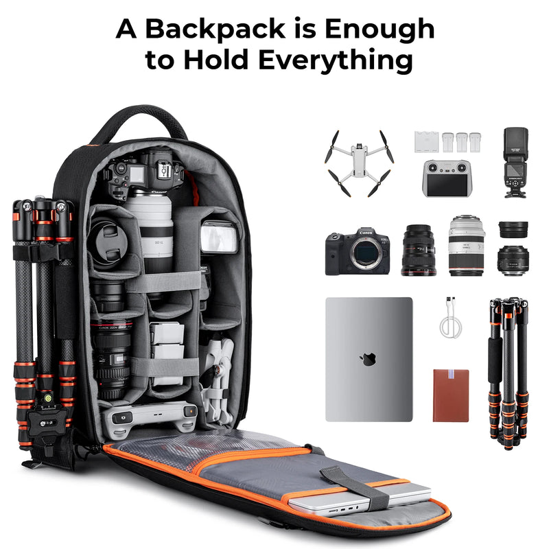 K&F Concept Professional Camera Backpack – Waterproof DSLR Bag for 15.6" Laptop, Lenses, Tripod