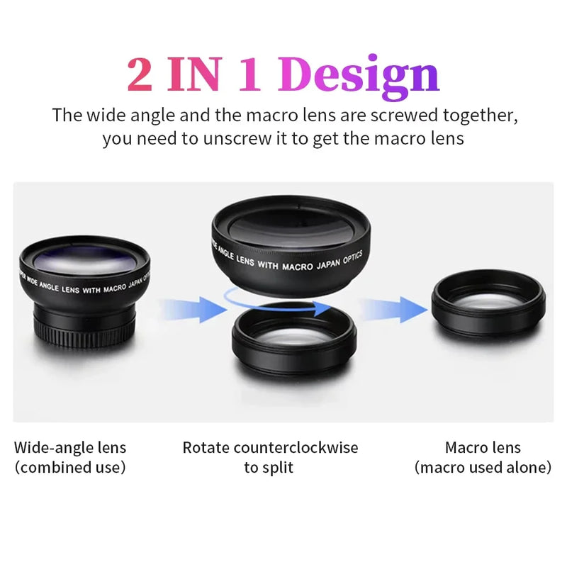 TIDOVE 2-in-1 37mm Wide-Angle & Macro HD Lens Clip – 0.45x 49UV Super Wide for iPhone & Smartphones