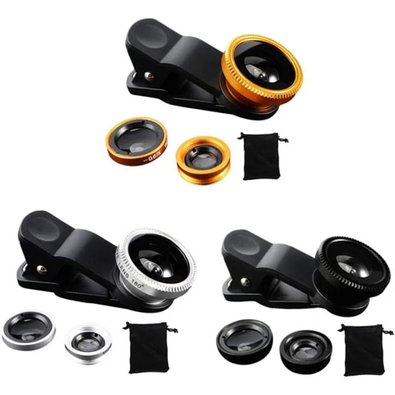 3-in-1 Mobile Phone Lens Kit: Fisheye, Wide Angle & Macro for Universal Cell Phones, Lightweight